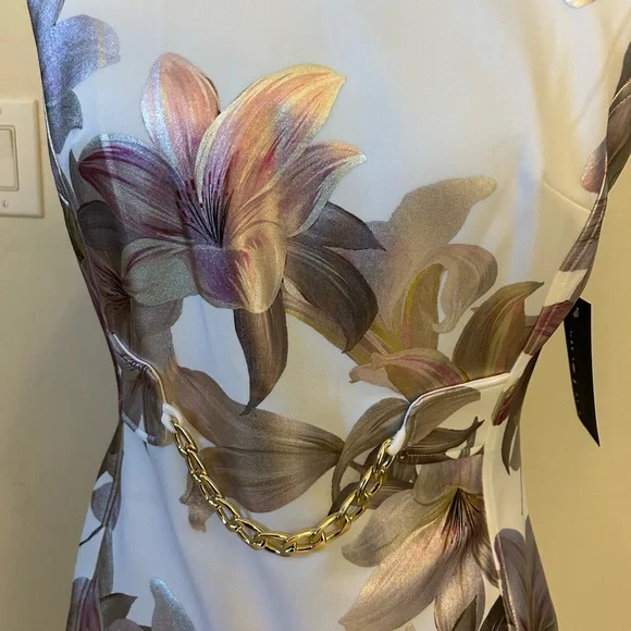 Enfocus Studio Womens Size 8 Ivory Floral Shimmer Lily Chain Sleeveless Dress - Picture 4 of 12